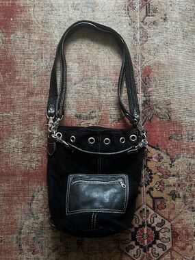 Vintage Black Suede & leather Convertible Bucket Bag